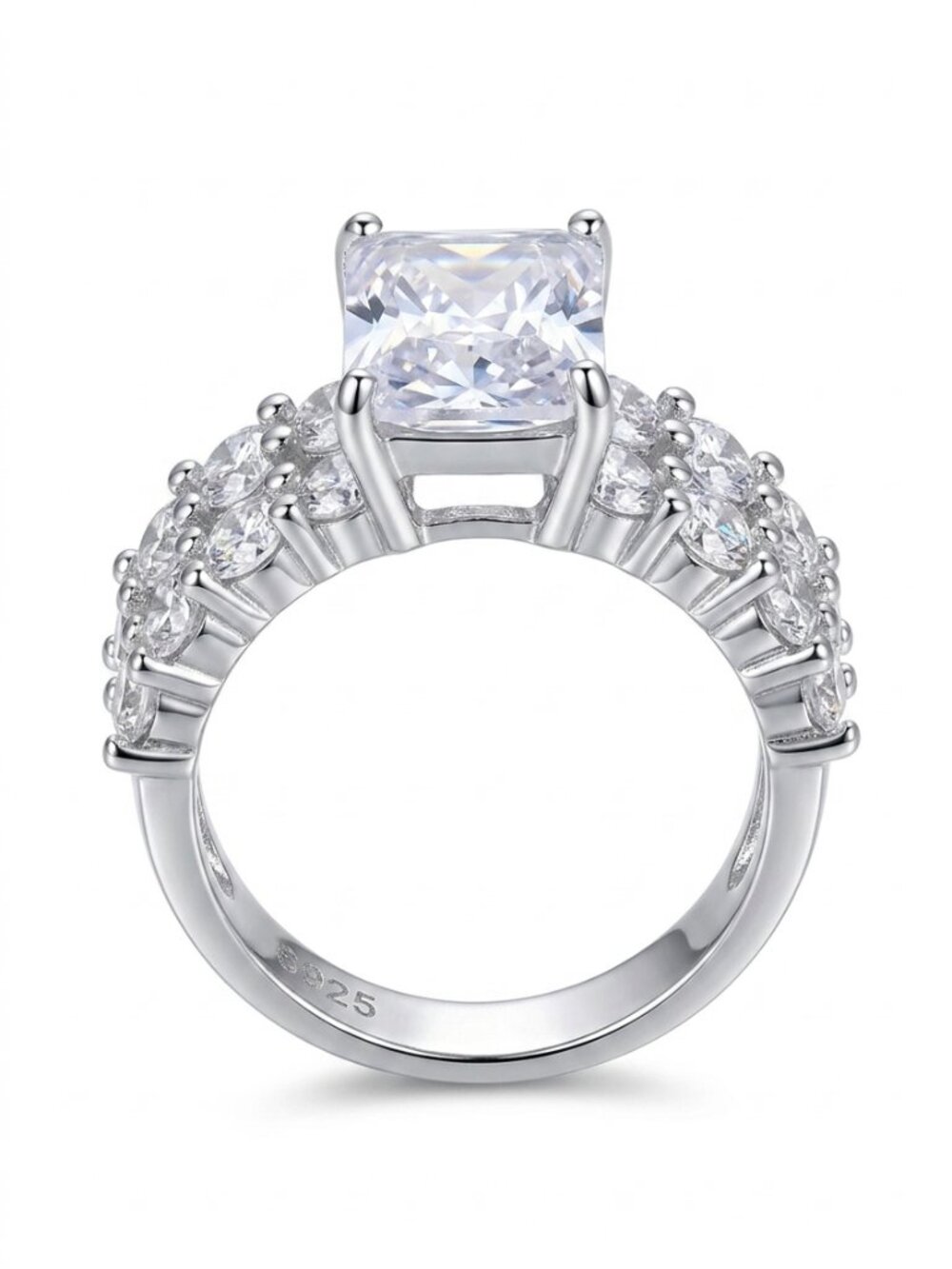 🌸Shiny Radiant Cut Zircon Silver Plated Beautiful Wedding Ring Set, UNVN12011